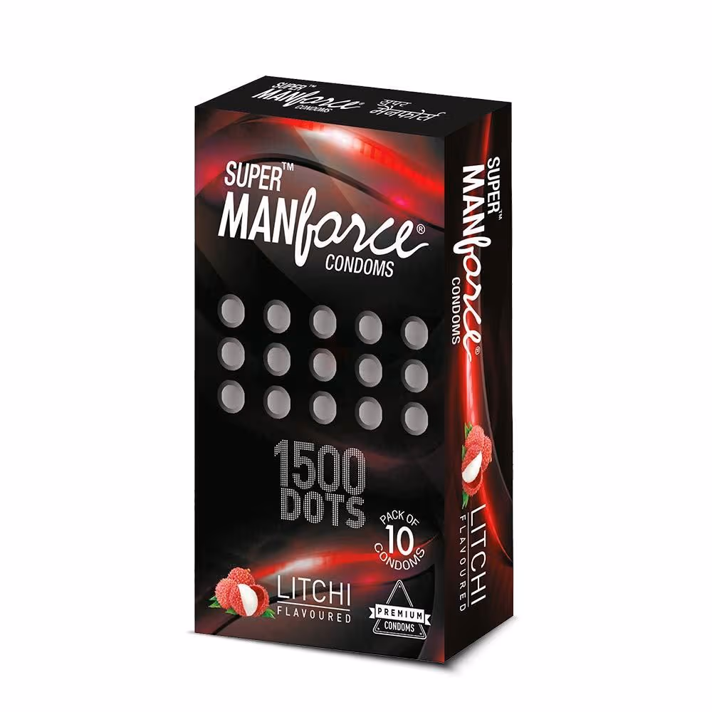 Manforce Condom 1500 Dots Litchi Flavor Condom 10pcs Condom (Made in India)